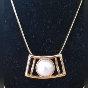 Park Lane Gold and Faux Pearl Necklace Signed. Necklace Is 16" With Extender